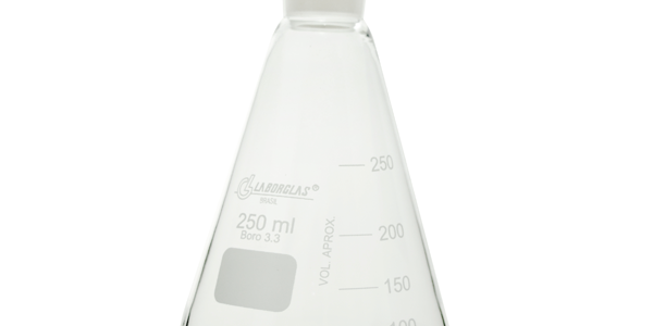 FRASCO ERLENMEYER DE VIDRO COM ROLHA DE POLI